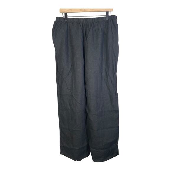 Flax Women’s Black Linen Full Elastic Wide Leg Pants Lagenlook Large - Picture 3 of 3